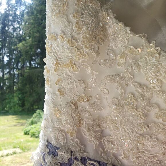 Madison James Purple and White Sequin A-Line Chiffon Gown 8 - Picture 5 of 12